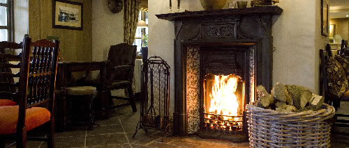 fireplace in a pub